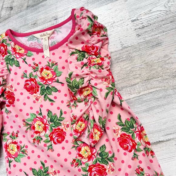 Matilda Jane Girls Top Size 6 Think Floral Pink Polka Dot 3/4 Sleeve - Picture 4 of 7
